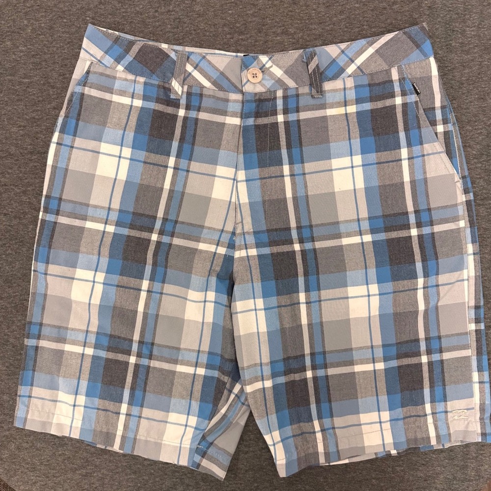 Billabong Plaid ShortsHybrid Walk Surf Casual Comfortable Blue Gray White S 33